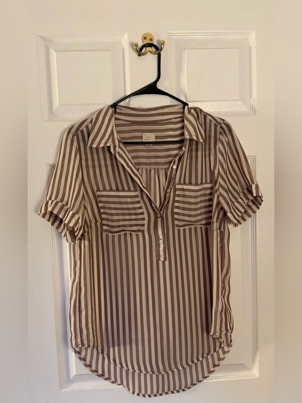 a new day Beige and Cream Striped Short-Sleeve Blouse